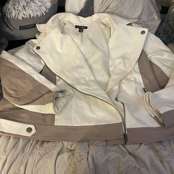 Inc women tan/white natural moto jacket/coat zip up plus size 2xl - Picture 4 of 9
